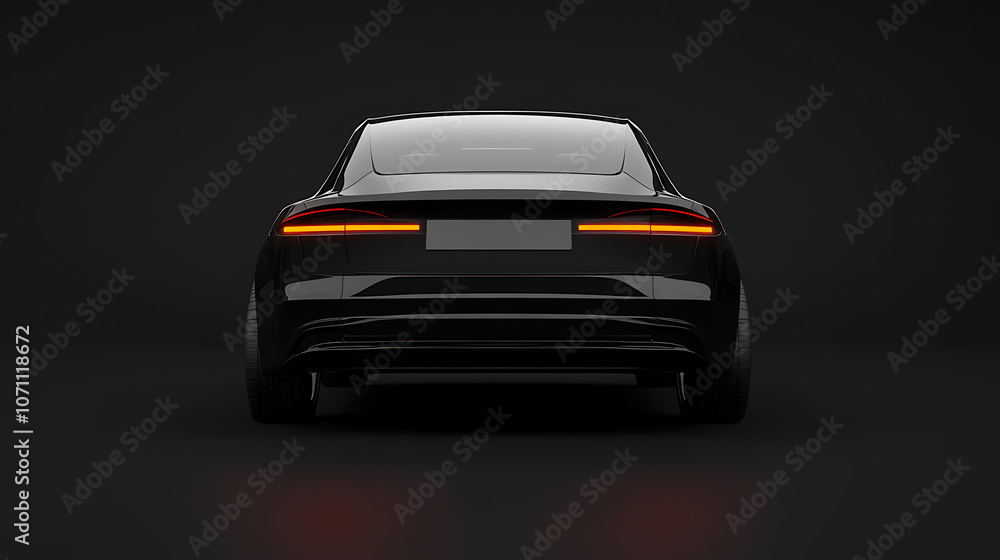 Back view of a generic and unbranded car isolated on a black background