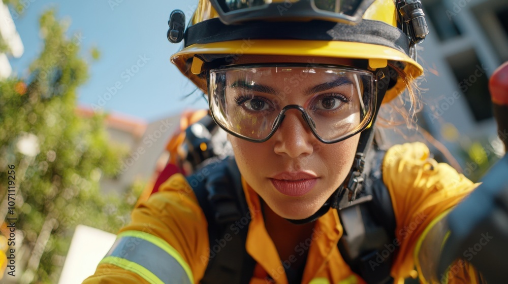 Female Firefighter Preparing Gear in Mid Shot Female Firefighter Preparing Gear in Mid Shot