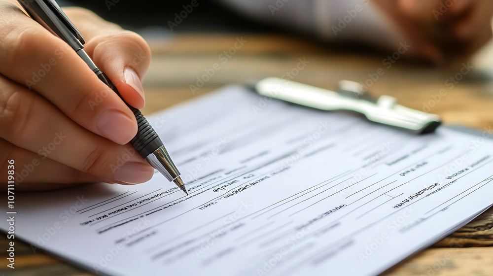 Close-up of accident report form with pen and hand ready to write Close-up of accident report form with pen and hand ready to write