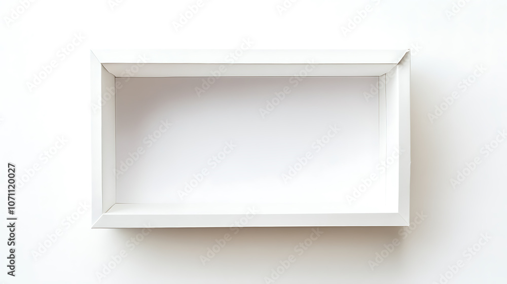 A top view of an empty white paper box with a transparent window, isolated on a white background A top view of an empty white paper box with a transparent window, isolated on a white background