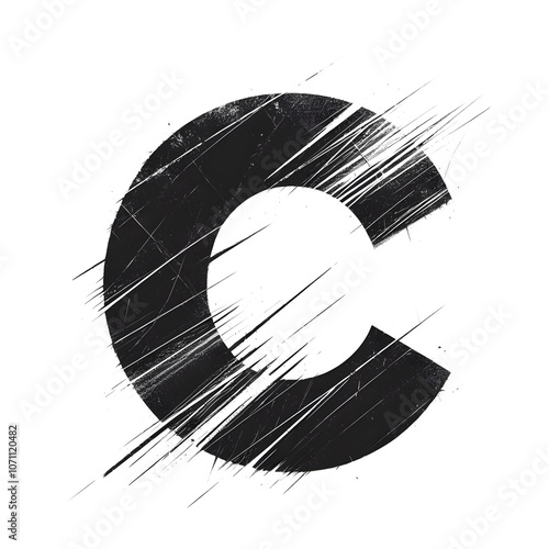 Scratched Letter C Transparent Background This illustration is a black and white guitar sketch on a plain color background. Designed as a simple vector illustration with a focus on art, music and line photo