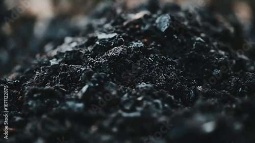 Close-up of rich, dark organic biochar soil, showcasing its texture and fertility photo