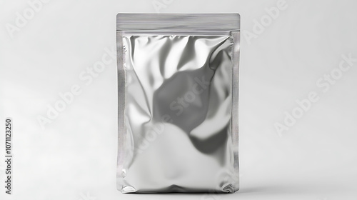 Isolated on a white background, blank aluminum foil plastic pouch bag sachet packaging mockup with clipping path