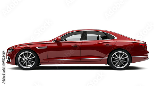 Lateral view of a generic and unbranded red luxury car on a white background