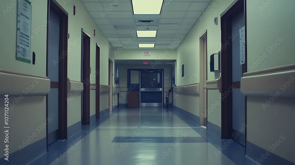 Doors leading to an emergency room in a hospital, with a background allowing for selective focus and space for text Doors leading to an emergency room in a hospital, with a background allowing for selective focus and space for text