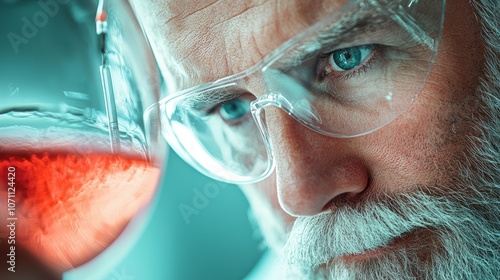 A winemaker inspecting the color and clarity of fermenting wine in a glass carboy, using a hydrometer to measure the sugar content. photo