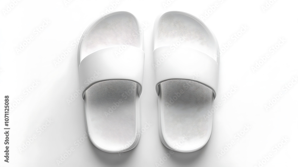 Top view of white slide sandal summer slippers isolated on white background Top view of white slide sandal summer slippers isolated on white background