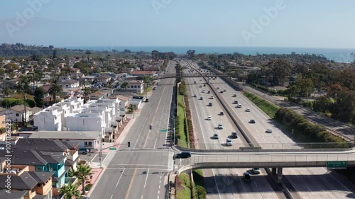 Aerial view of San Clemente California highlighting coastal I-5 freeway