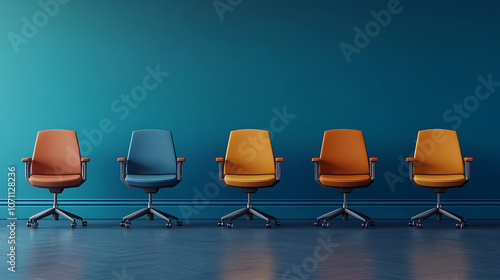 We are hiring concept row of office chairs, empty boardroom seats, employment opportunity, Business leadership selection concept 3D rendering