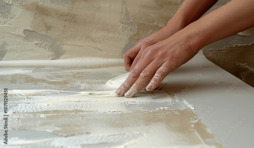 Professional Floor Installation with Glue on Concrete Surface Professional Floor Installation with Glue on Concrete Surface