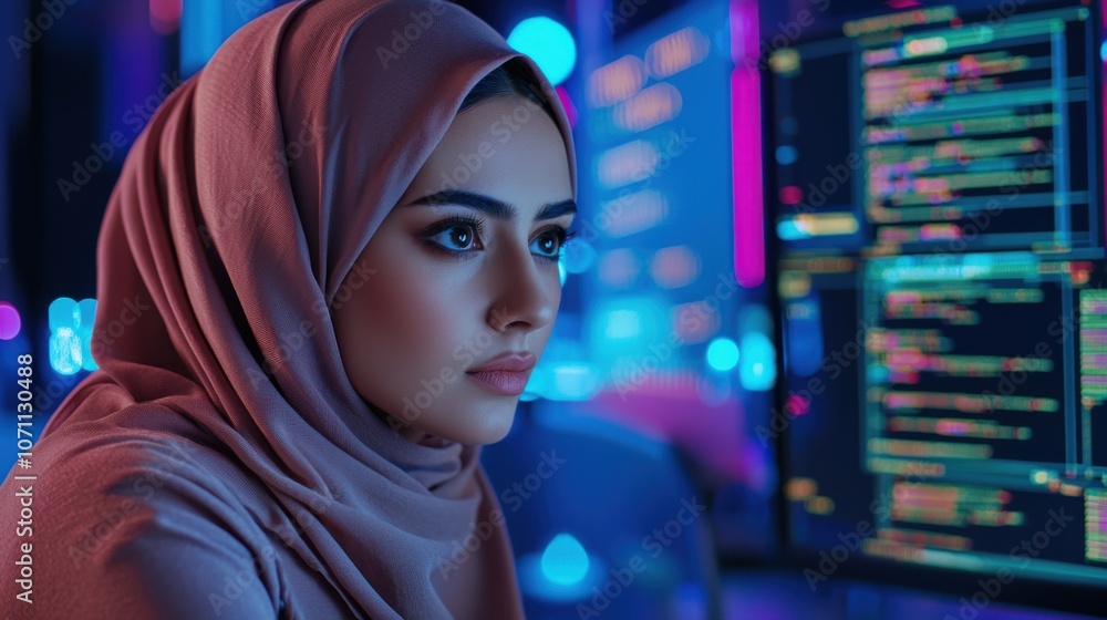 Female IT Specialist in Hijab Working on Troubleshooting Female IT Specialist in Hijab Working on Troubleshooting