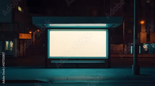 Obraz na płótnie Blank white billboard at a city bus stop at night w salonie