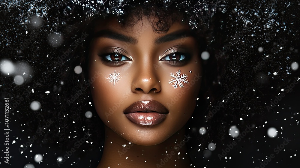 Elegant Winter Portrait with Snowflakes and Glow Elegant Winter Portrait with Snowflakes and Glow