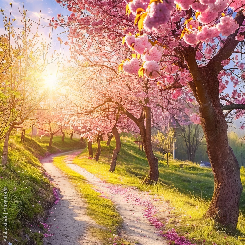 Naklejka premium Pink Blossom Pathway