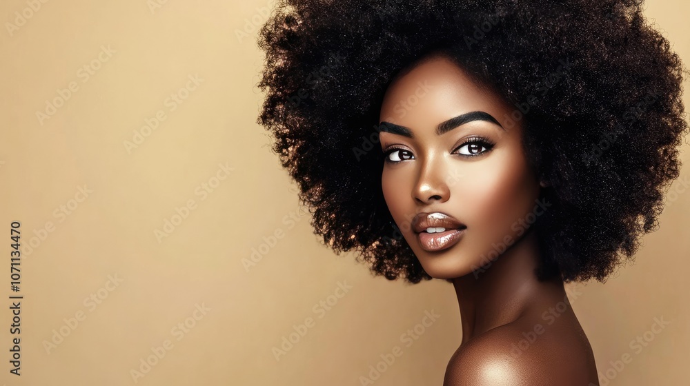 Gorgeous Woman with Natural Curly Hair Against a Warm Background Gorgeous Woman with Natural Curly Hair Against a Warm Background