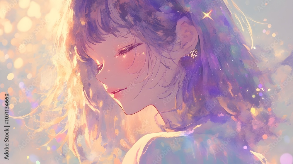 Dreamy anime portrait of a young woman with soft pastel colors, detailed with brush textures Dreamy anime portrait of a young woman with soft pastel colors, detailed with brush textures