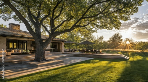 Beautiful Outdoor Space with Tree and Sunset Lighting