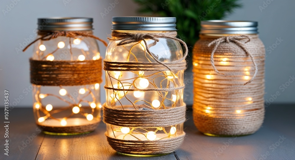DIY mason jar lantern with fairy lights and twine wrap DIY mason jar lantern with fairy lights and twine wrap
