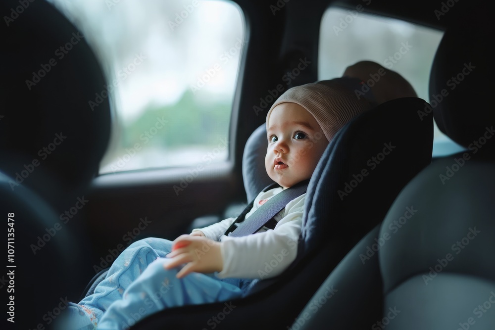 Baby in Car Seat Looking Out Window Baby in Car Seat Looking Out Window