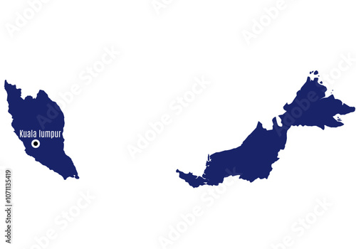 malaysia map silhouette with the country's capital
