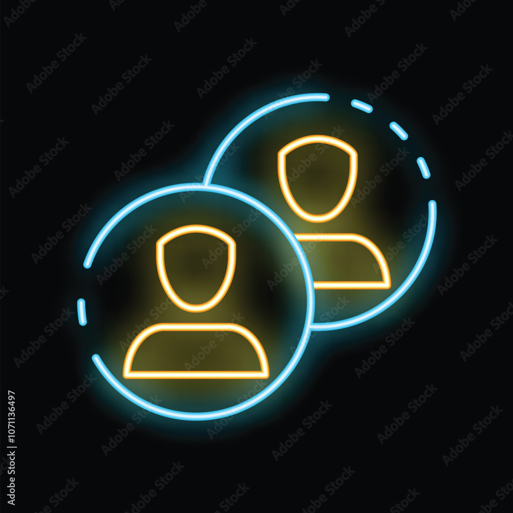 Neon icon representing user security with a shield protecting personal data, perfect for websites and apps Neon icon representing user security with a shield protecting personal data, perfect for websites and apps