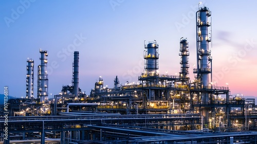 Wallpaper Mural A large industrial plant with many tall towers and a beautiful sunset in the background Torontodigital.ca