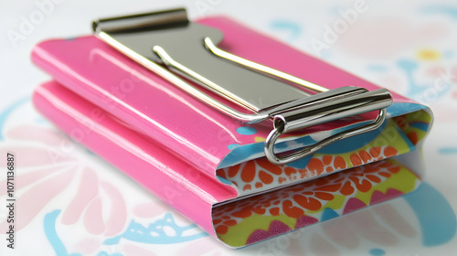 Wallpaper Mural Pink Binder Clip: Fun stationery item for organizing papers.Generated with AI  Torontodigital.ca