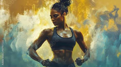 Positive Energy: a fit woman exuding positive energy, inspiring others with her dedication to health and fitness.AI Generated 