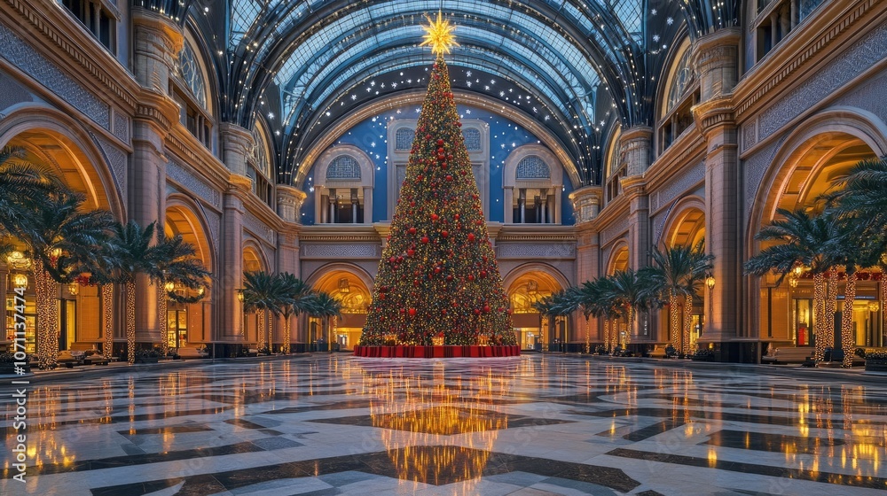 Obraz premium Majestic Christmas Tree in Luxurious Interior Space