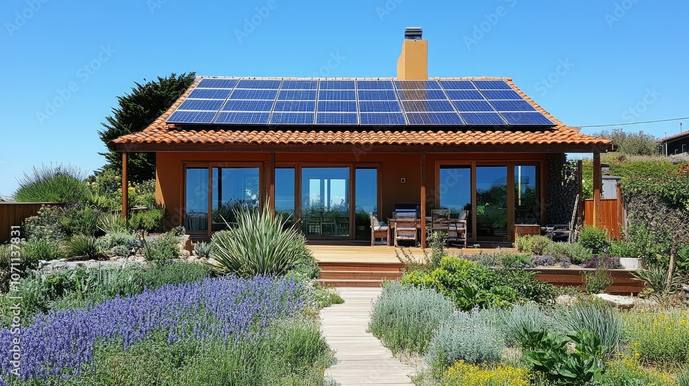 Modern Eco-Friendly House with Solar Panels and Garden Modern Eco-Friendly House with Solar Panels and Garden