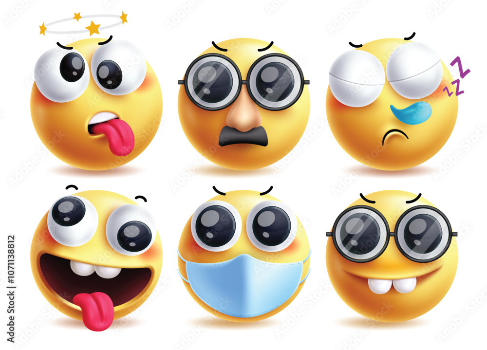 Disguise emoji vector characters set. Emojis clip art character in dizzy, old man, sneezing, naughty, sick and funny yellow emoticons facial expressions. Vector illustration disguise Disguise emoji vector characters set. Emojis clip art character in dizzy, old man, sneezing, naughty, sick and funny yellow emoticons facial expressions. Vector illustration disguise