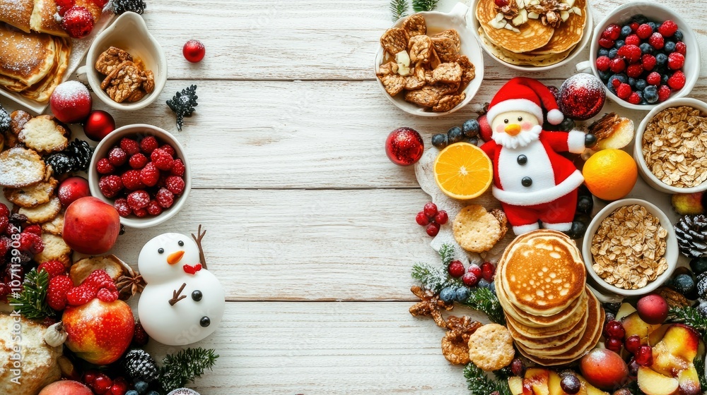 Festive Holiday Food Arrangement on Wooden Table Festive Holiday Food Arrangement on Wooden Table