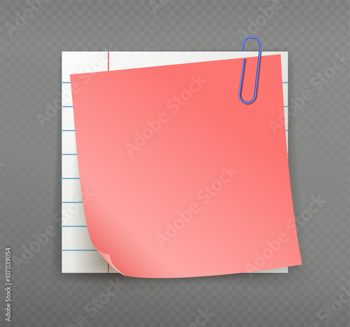 Realistic note sticky. Red notepad and to do list, memo. Planning and scheduling, goal setting. Stationery for school and office. 3D vector illustration