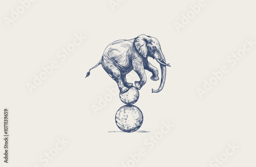Vintage Circus Elephant Standing On The Ball design vector