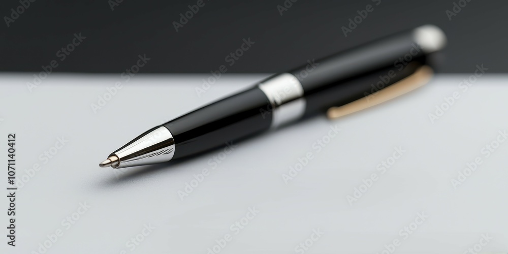 Elegant black pen on a modern desk, perfect for professional settings. Elegant black pen on a modern desk, perfect for professional settings.