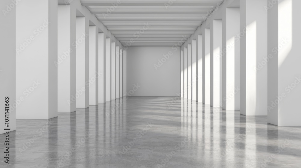Empty white corridor with light beams. Empty white corridor with light beams.