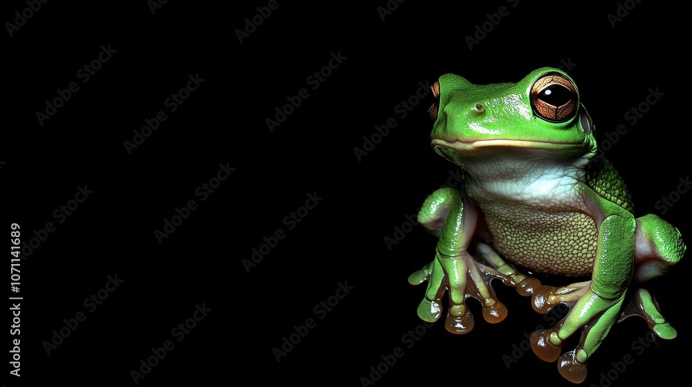 Obraz premium Vibrant Green Frog on Dark Background