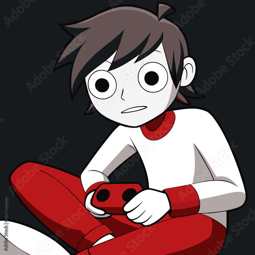 Front view of a teenage boy playing a computer game