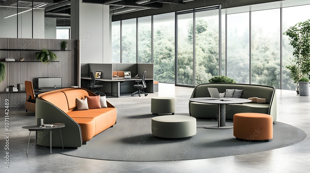 Obraz premium Modern office with comfortable and collaborative workspaces designed for productivity