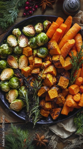 Wallpaper Mural Roasted vegetables with rosemary and festive decoration creating delicious christmas dinner dish Torontodigital.ca