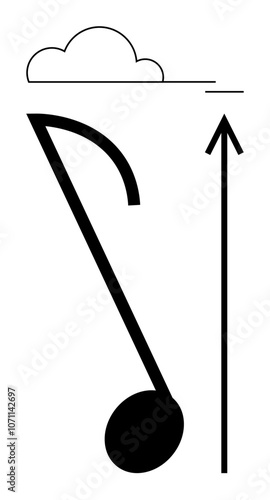 Cloud musical note upward arrow. Ideal for music enthusiasts, creativity, growth, inspiration, nature, upward movement, simplicity Line metaphor