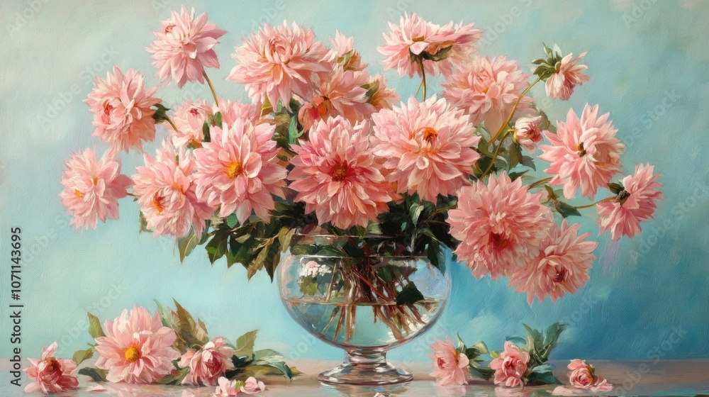 Elegant Pink Dahlia Arrangement in Glass Vase Elegant Pink Dahlia Arrangement in Glass Vase