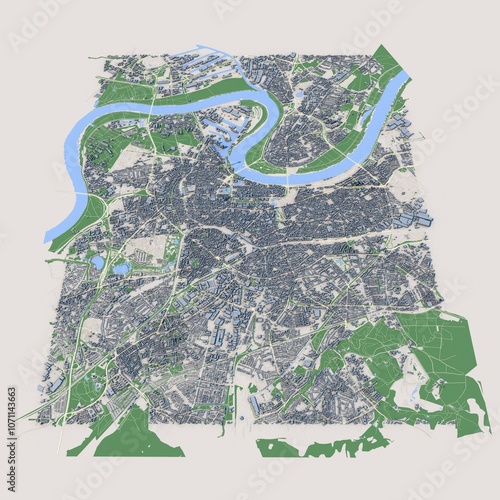 Dusseldorf City Germany Map, 3D Rendering