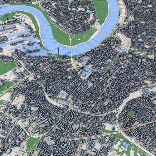 Dusseldorf City Germany Map, 3D Rendering
