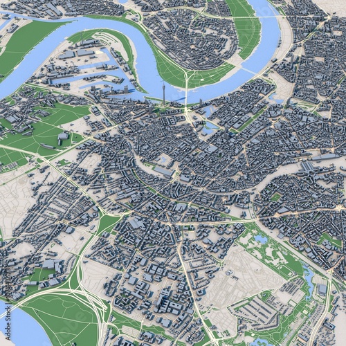 Dusseldorf City Germany Map, 3D Rendering