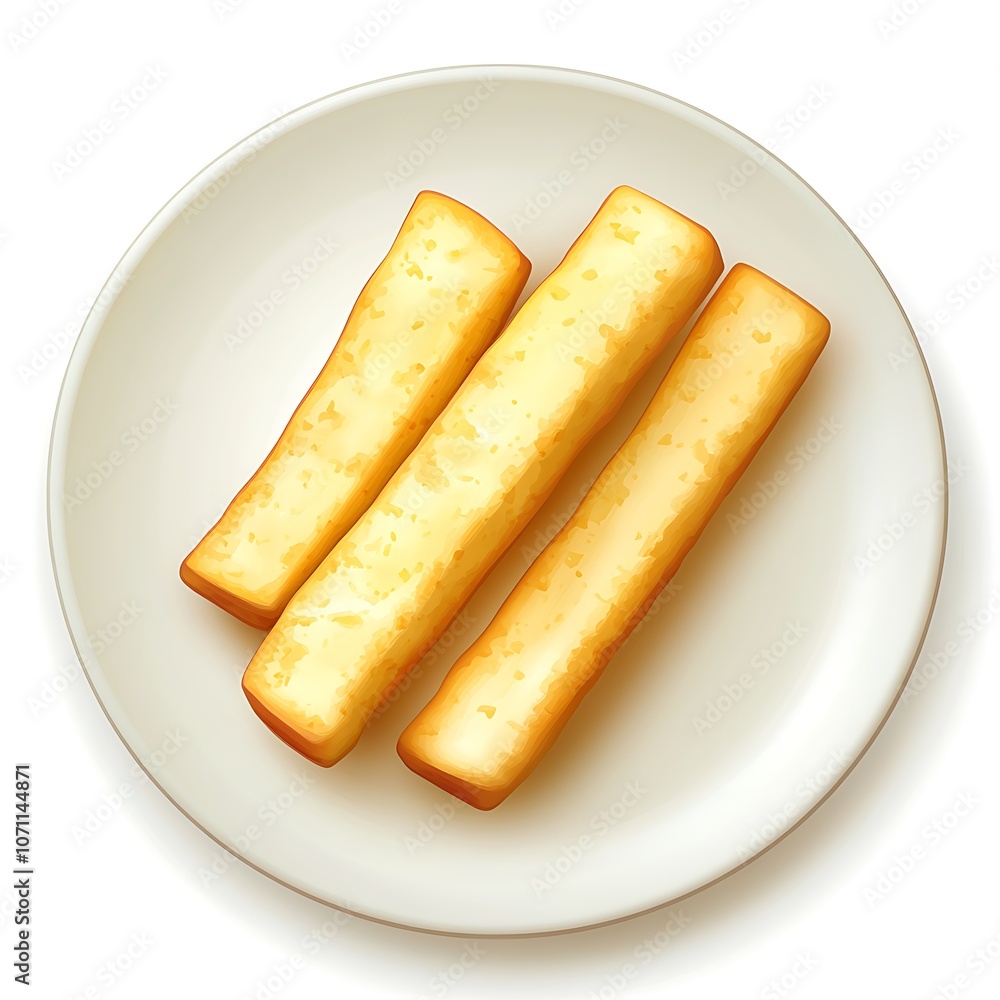 Watercolor cheese stick on a plate on white backround close up Watercolor cheese stick on a plate on white backround close up