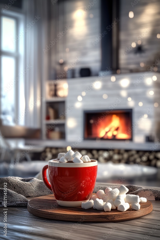 Seasonal elegance: visual appeal of hot, soothing drink set against breathtaking winter scene, capturing cozy charm and beauty of indulging in warming beverage on crisp, snowy day. Seasonal elegance: visual appeal of hot, soothing drink set against breathtaking winter scene, capturing cozy charm and beauty of indulging in warming beverage on crisp, snowy day.