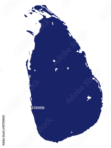 silhouette map of sri lanka with country capitals