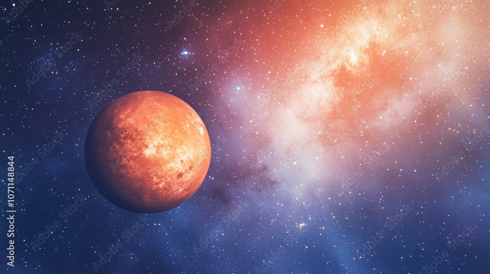 Close-up of glowing planet disk floating in space, serene beauty of the universe with ample copy space for text or design.