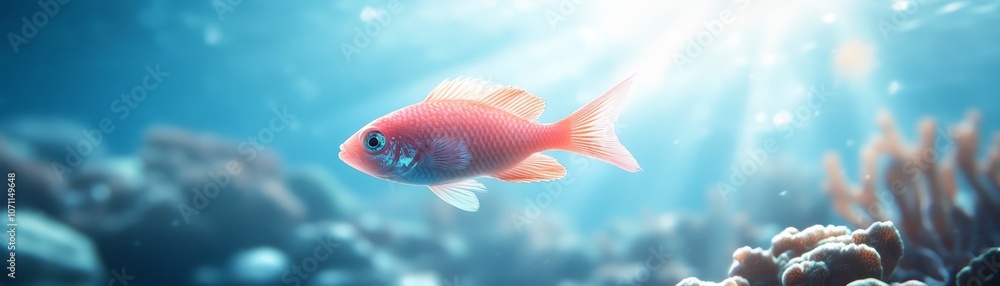 Vibrant fish navigating the deep blue ocean, a captivating underwater scene Vibrant fish navigating the deep blue ocean, a captivating underwater scene